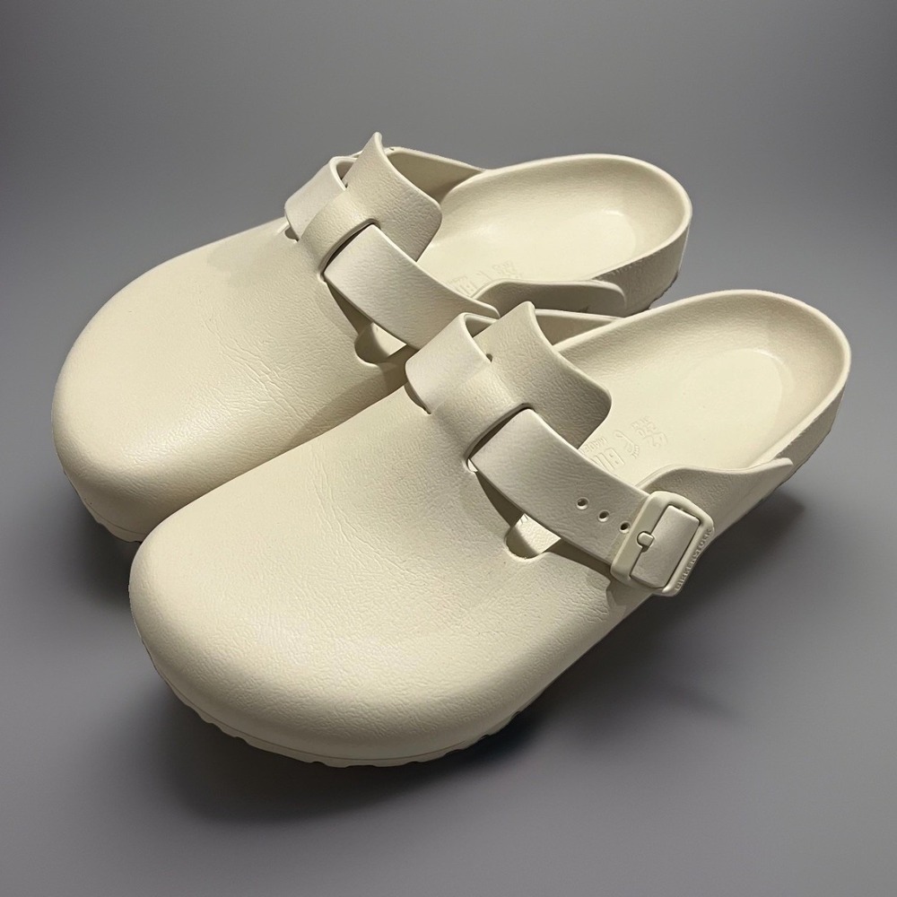 Birkenstock Mens Ivory Buckle Strap Lightweight Slip-On Boston EVA Clogs Size 9